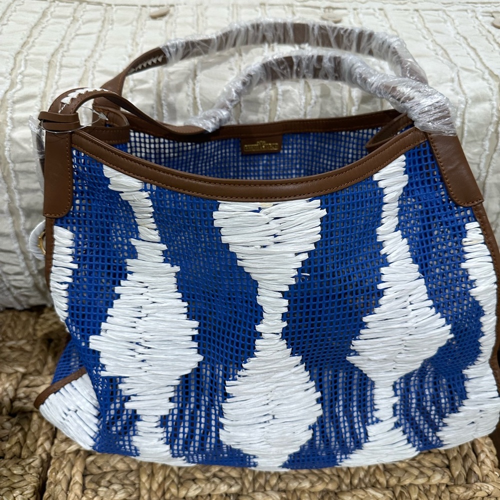 HENRI BENDEL Blue, White & Brown Tote-Beach Tote - Picture 7 of 8